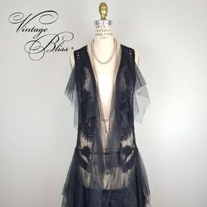 Vintage Style Bohemian Long Tiered Tulle Vest with Embroidery NEW